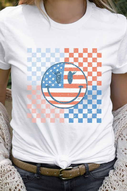 Checkerboard American Smiley Face PLUS Graphic Tee