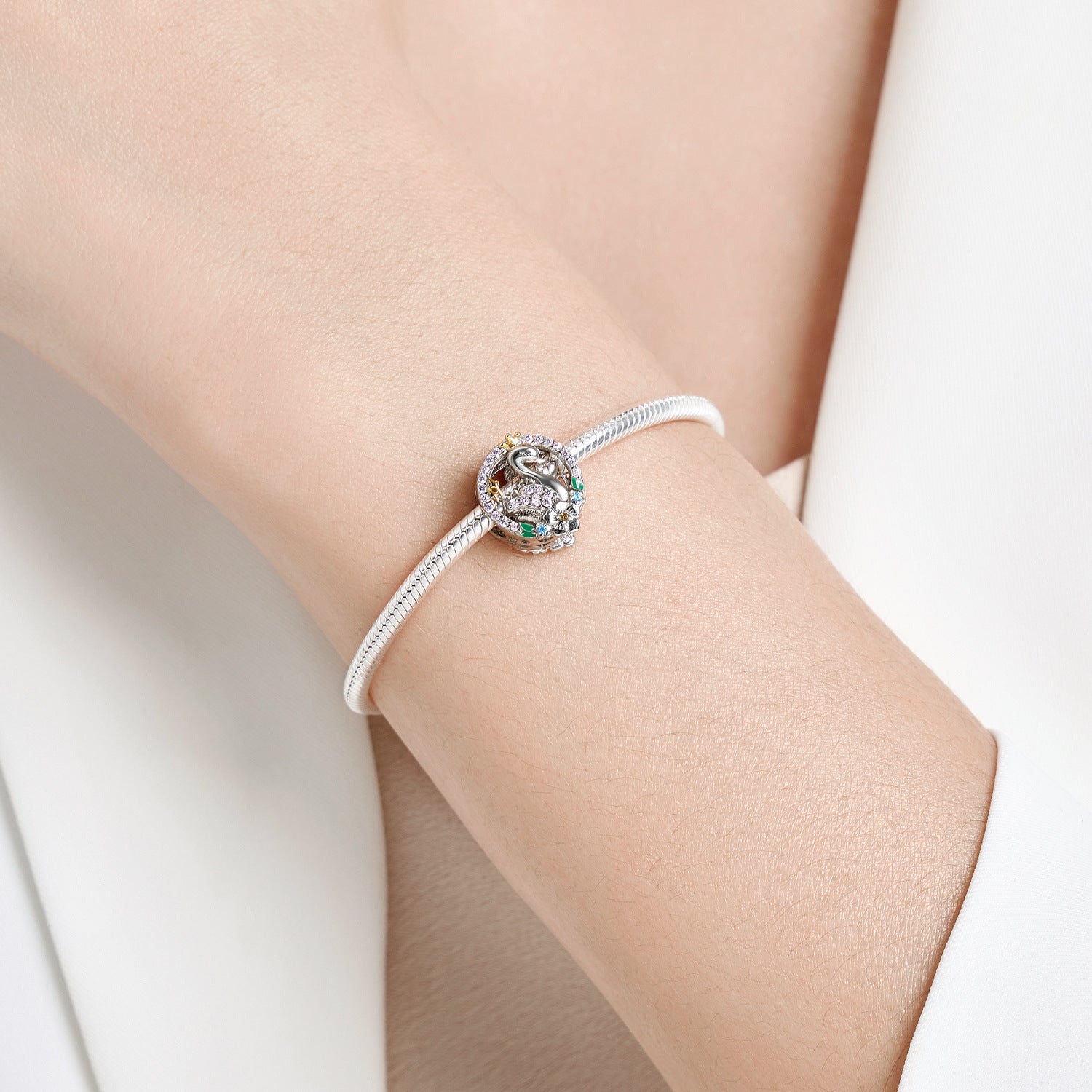 S925 Sterling Silver Warm Swan Beads Mother&