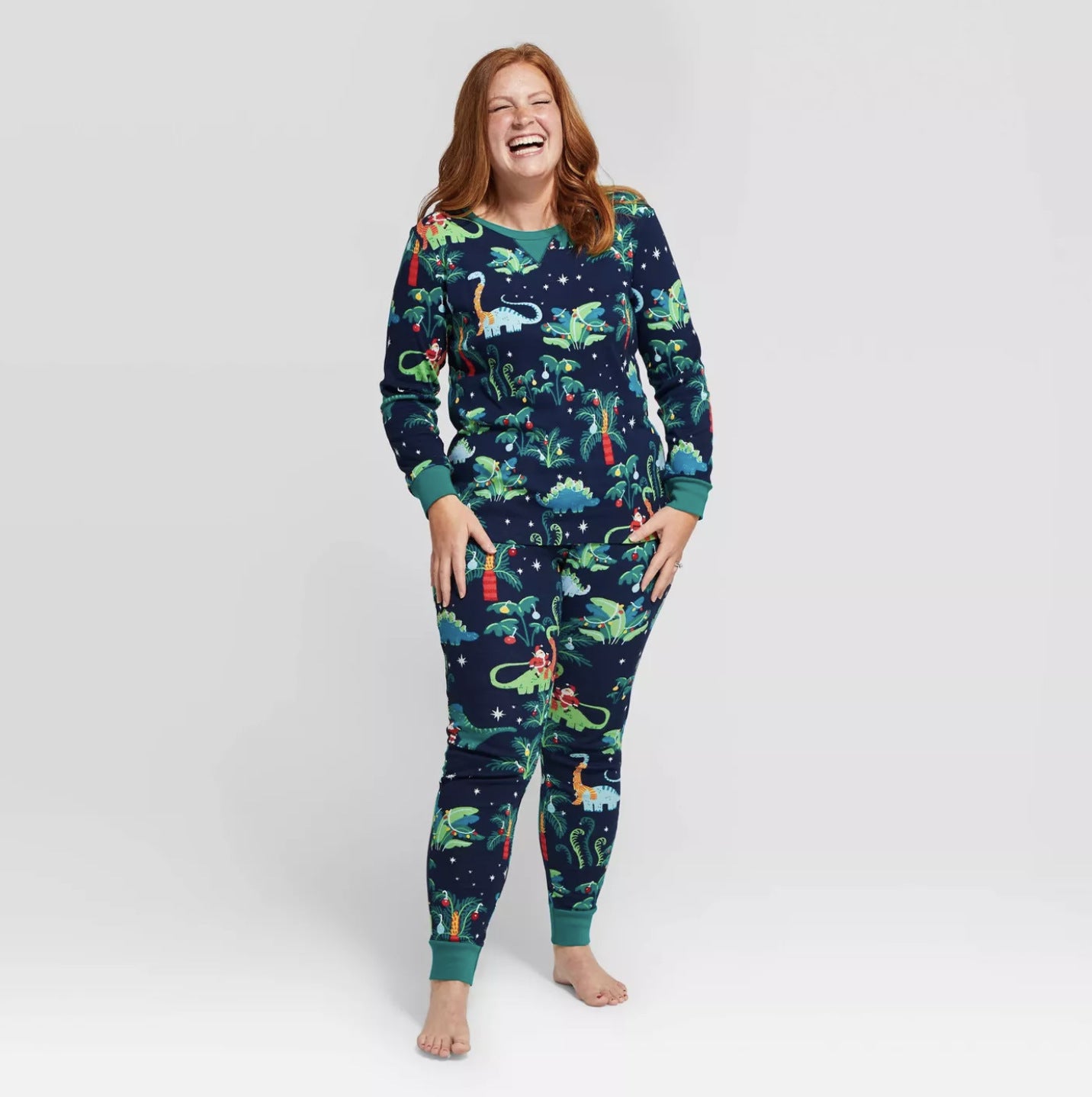 Baby boy and girl with dog European dinosaur Christmas parent-child pajamas