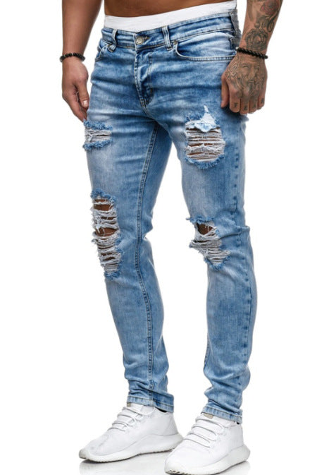 Shredded stretch-straight denim trousers