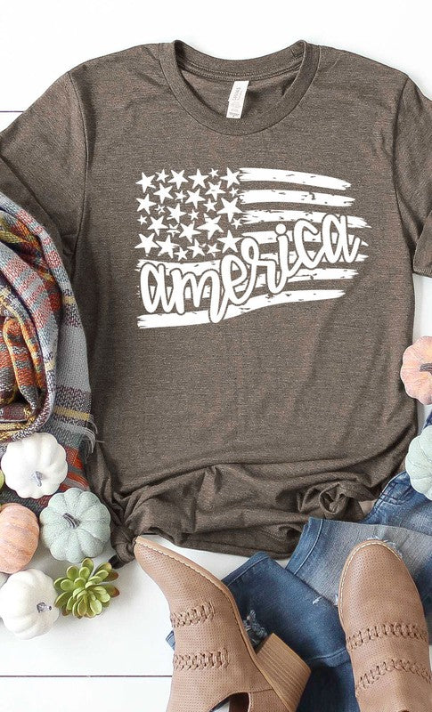 America in Flag with stars and stripes graphic tee