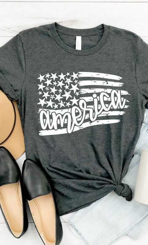 America in Flag with stars and stripes graphic tee