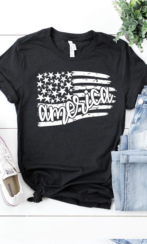 America in Flag with stars and stripes graphic tee