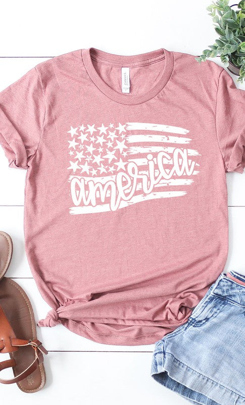America in Flag with stars and stripes graphic tee