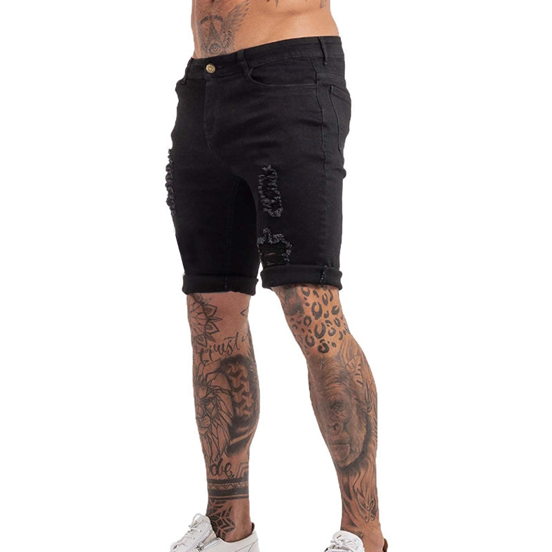 Ripped black denim shorts