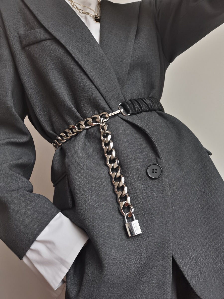 Belt Female Chain Stitching Elastic Waist With Skirt Girdle All-Match Metal Elastic