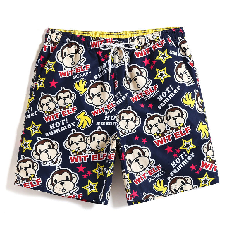 Loose Quick-Drying Printed Straight Striped Blue Summer Beach Casual Shorts