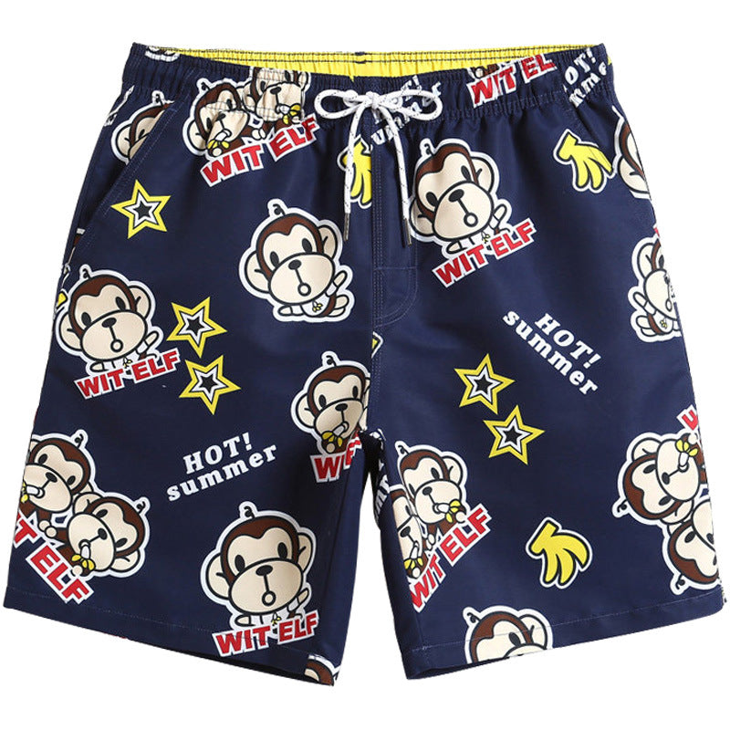 Loose Quick-Drying Printed Straight Striped Blue Summer Beach Casual Shorts