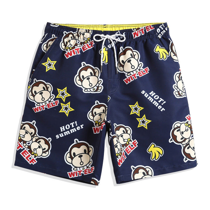 Loose Quick-Drying Printed Straight Striped Blue Summer Beach Casual Shorts