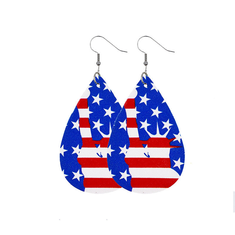 Independence Day Leather Earrings AliExpress Hot Flag Leather Earrings Factory Direct Sales