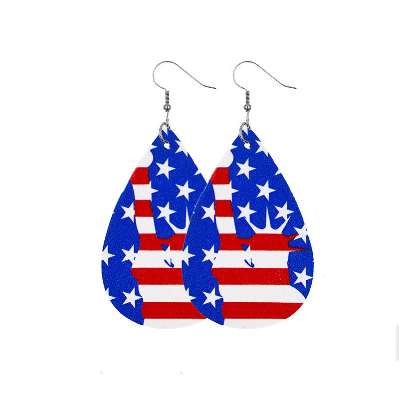 Independence Day Leather Earrings  AliExpress Hot Flag Leather Earrings Factory Direct Sales