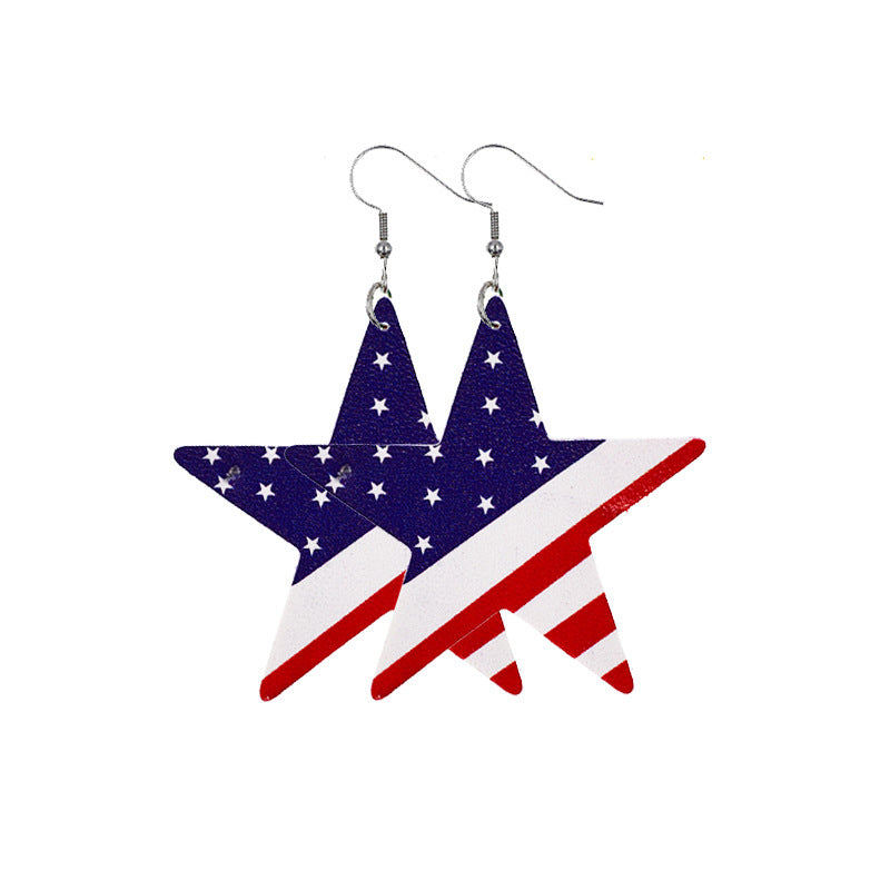 Independence Day Leather Earrings AliExpress Hot Flag Leather Earrings Factory Direct Sales