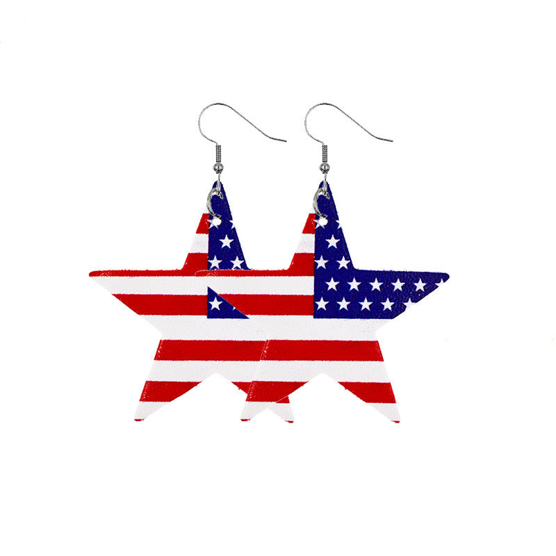 Independence Day Leather Earrings AliExpress Hot Flag Leather Earrings Factory Direct Sales
