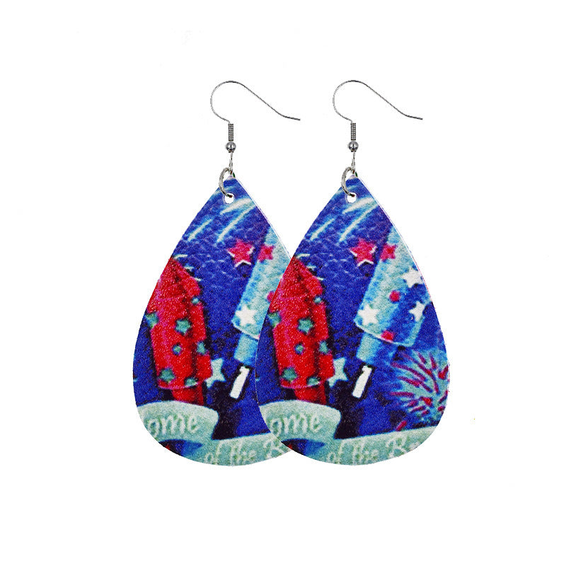 Independence Day Leather Earrings AliExpress Hot Flag Leather Earrings Factory Direct Sales