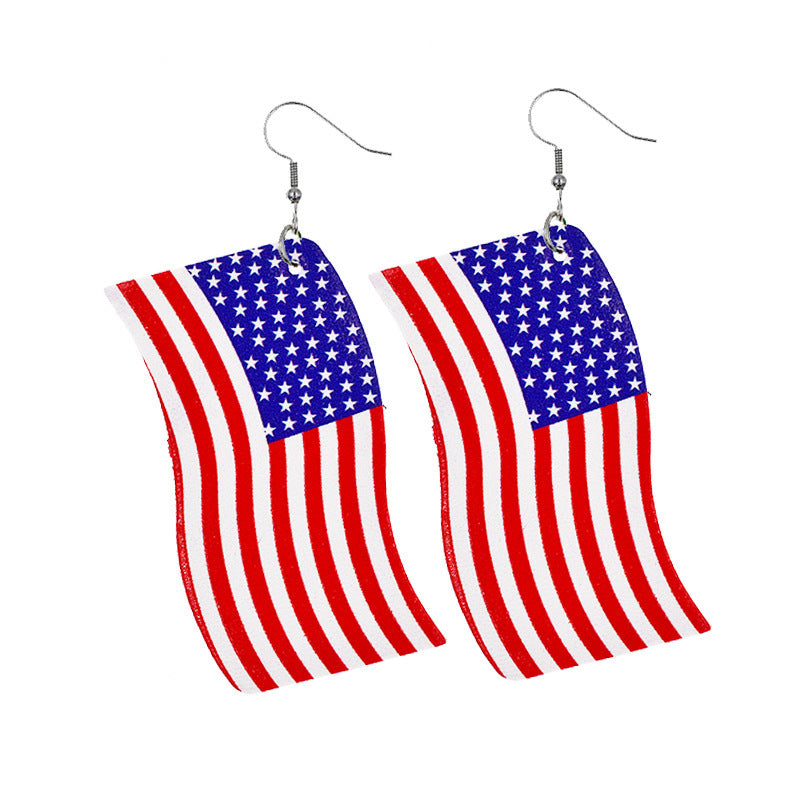 Independence Day Leather Earrings AliExpress Hot Flag Leather Earrings Factory Direct Sales