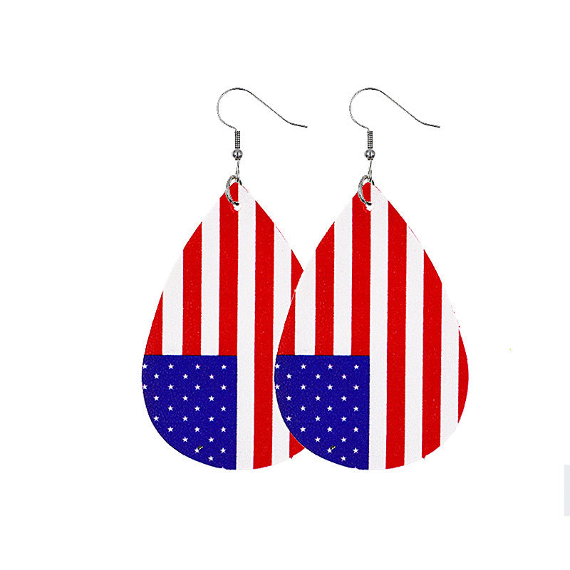 Independence Day Leather Earrings AliExpress Hot Flag Leather Earrings Factory Direct Sales