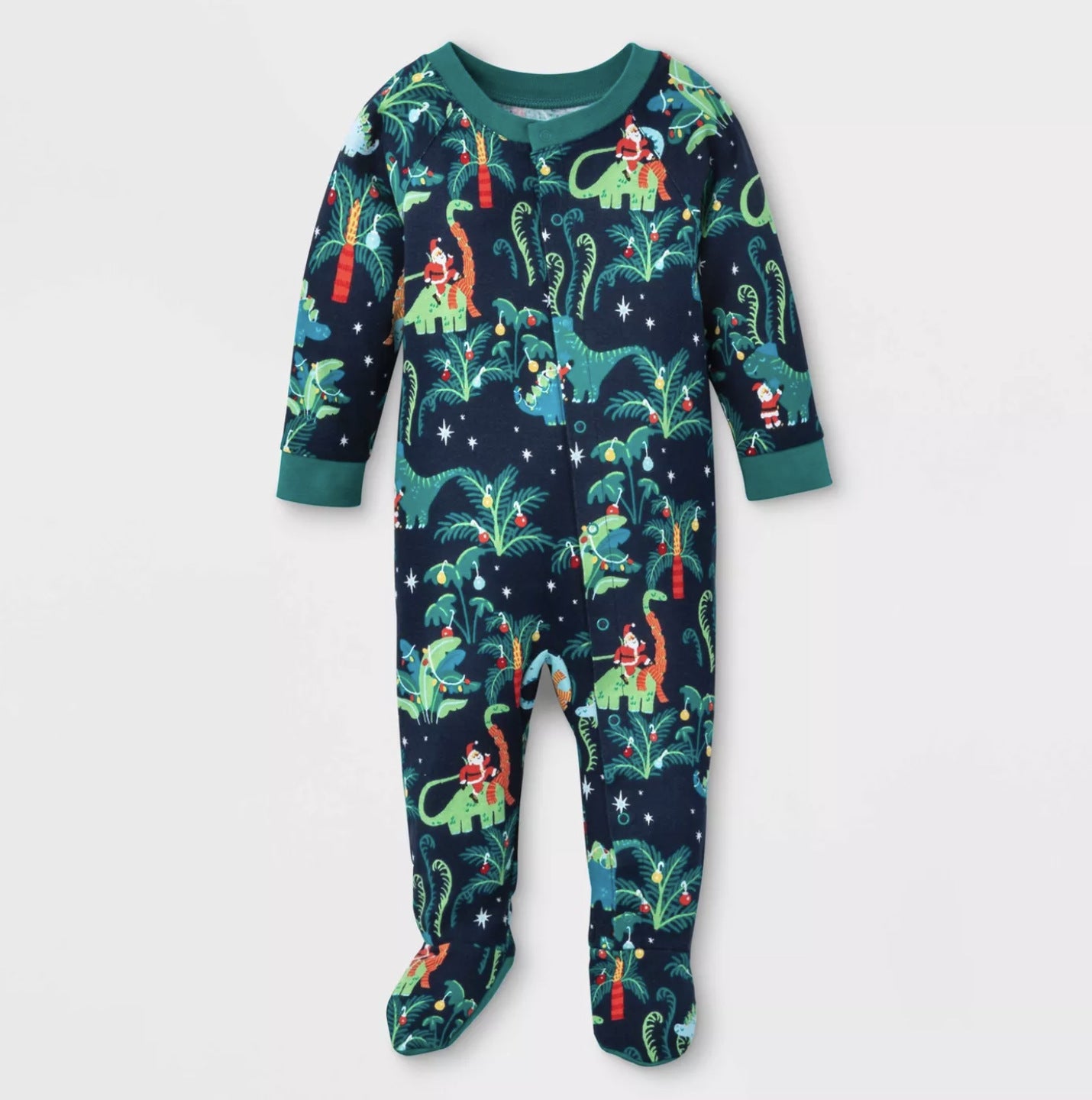 Baby boy and girl with dog European dinosaur Christmas parent-child pajamas