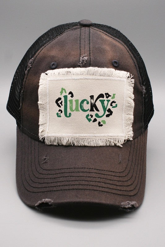 Black Green Lucky St Patricks Patch Trucker Hat