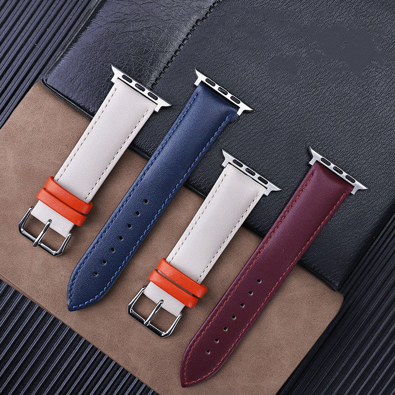 Compatible with Apple, First Layer Leather Strap Iwatch Pin Buckle Leather Strap Apple Leather Strap