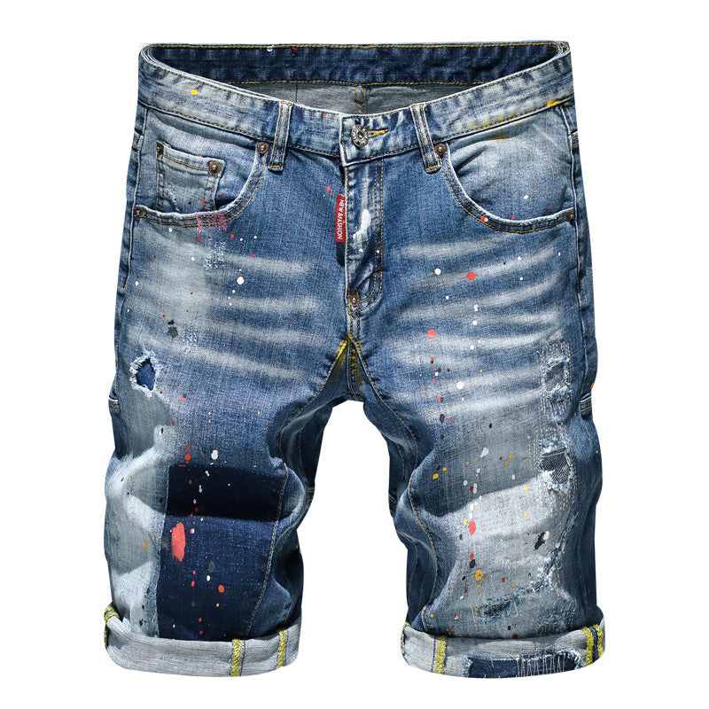 New Mens Designer Denim Shorts Zip Fly Patched Pant Short