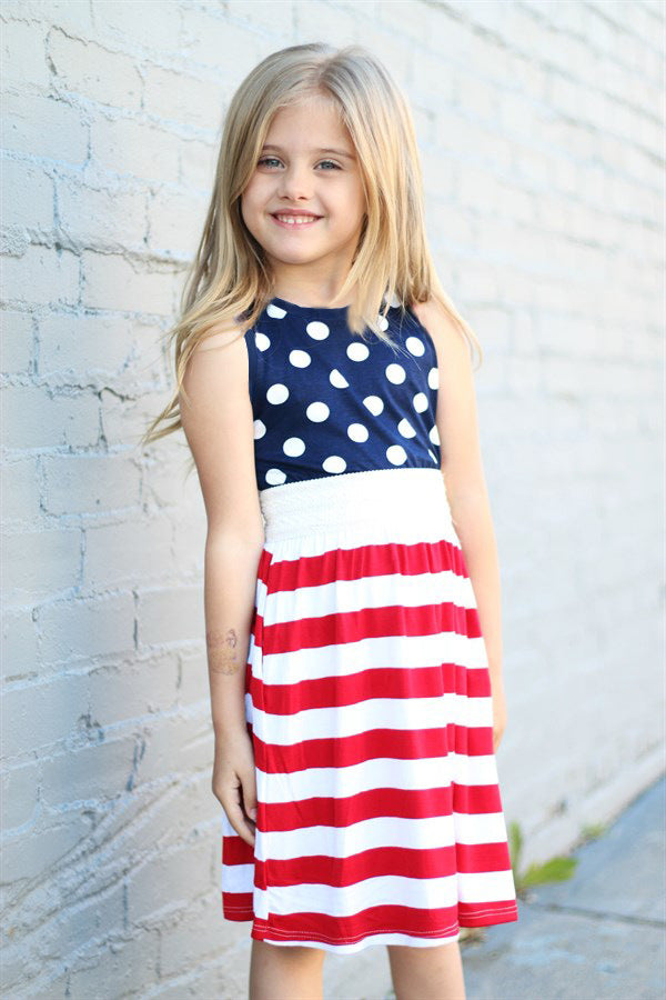 American Independence Day Flag Sleeveless Vest Striped Polka Dot Dress
