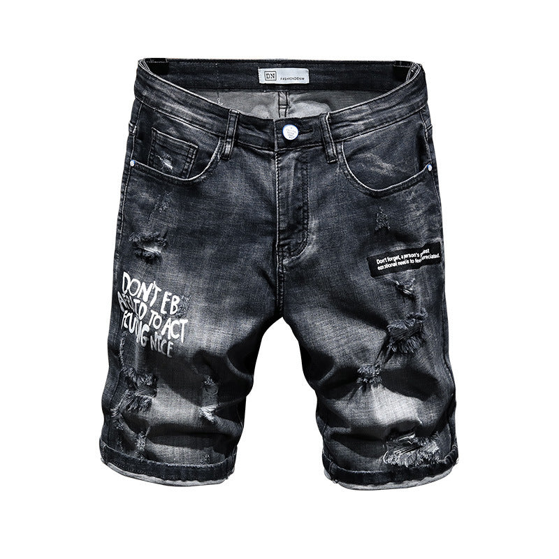 Summer Fashion Brand Worn Out Denim Shorts Youth Handsome 5-point Denim Small Straight Breeches Men&quot;s Denim Pants
