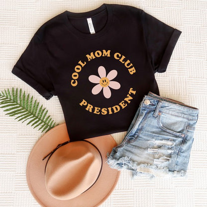 Cool Mom Club President Flower Short Sleeve Tee