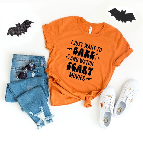 Bake And Watch Scary Movies Short Sleeve Tee