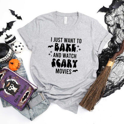 Bake And Watch Scary Movies Short Sleeve Tee