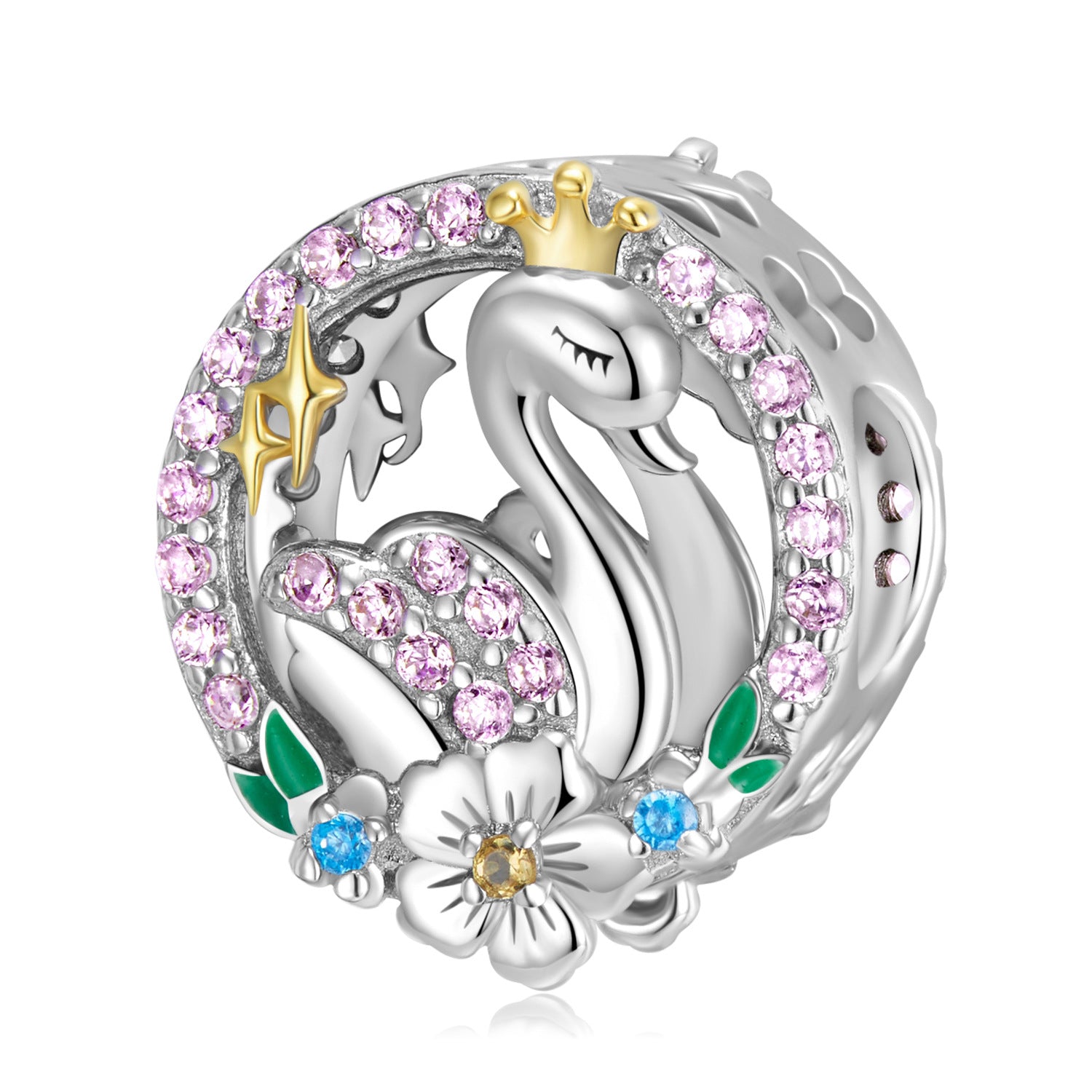 S925 Sterling Silver Warm Swan Beads Mother&