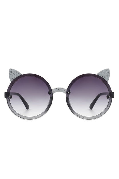 Girls Round Cat Ear Design Glitter Kids Sunglasses