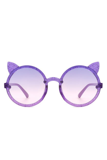 Girls Round Cat Ear Design Glitter Kids Sunglasses
