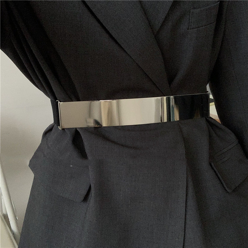 Mirror Glossy Metal Belt Feel With Suit Dress Elastic Elastic Girdle Decoration