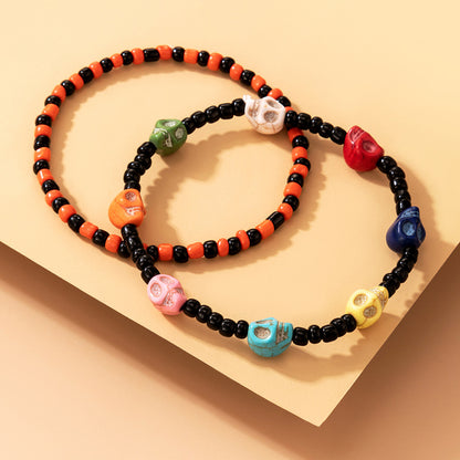 Halloween Day Skull Color Rice Beads Elastic Rope Personalized Bracelet