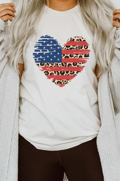 American Flag Leopard Heart PLUS Graphic Tee