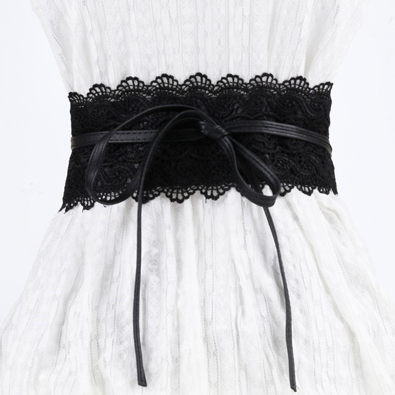 Lace Belt Dress Wide Waist Seal Black Women&