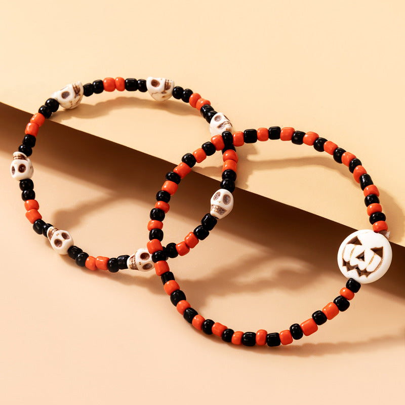 Halloween Day Skull Color Rice Beads Elastic Rope Personalized Bracelet