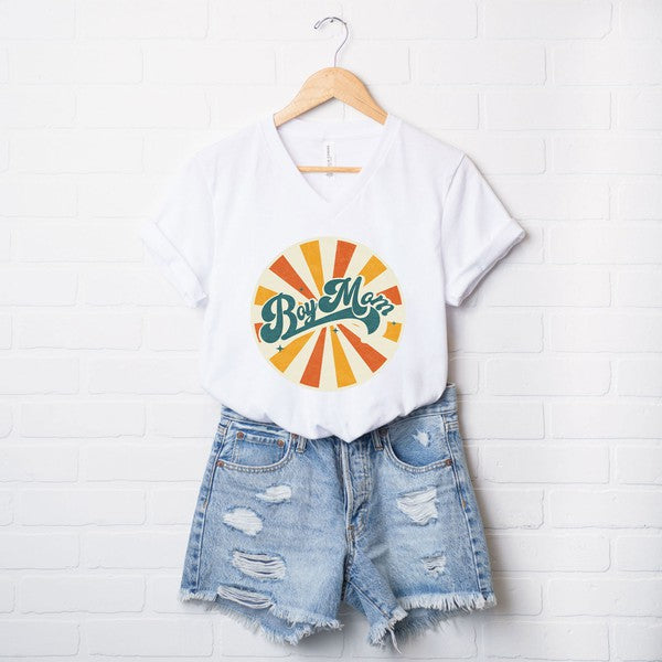 Retro Boy Mom Rays Short Sleeve V-Neck Tee