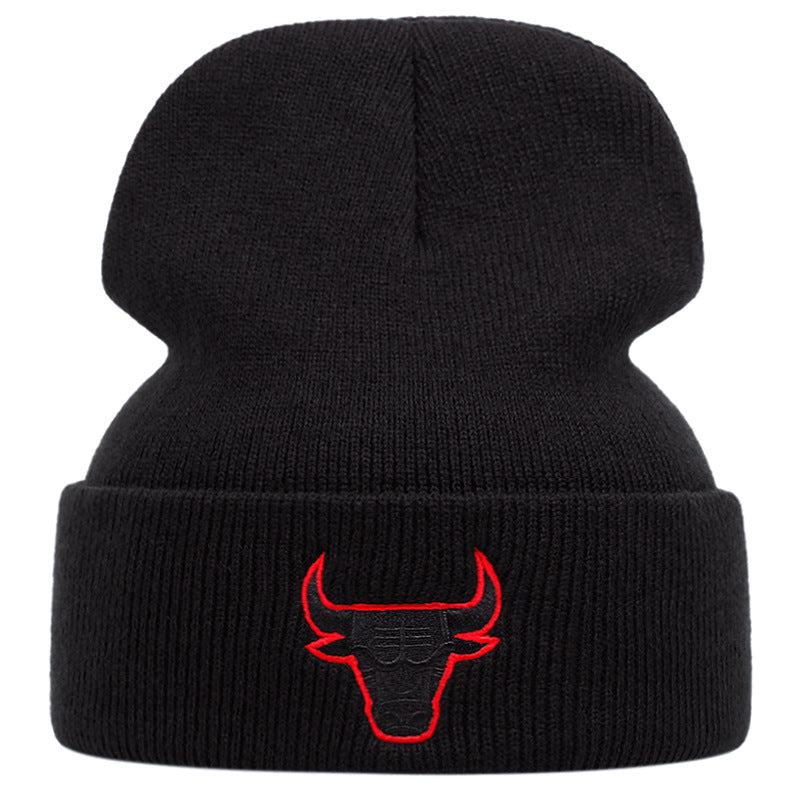 Cow Head Embroidery Popular Knitted Hat Winter Warm