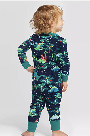 Baby boy and girl with dog European dinosaur Christmas parent-child pajamas