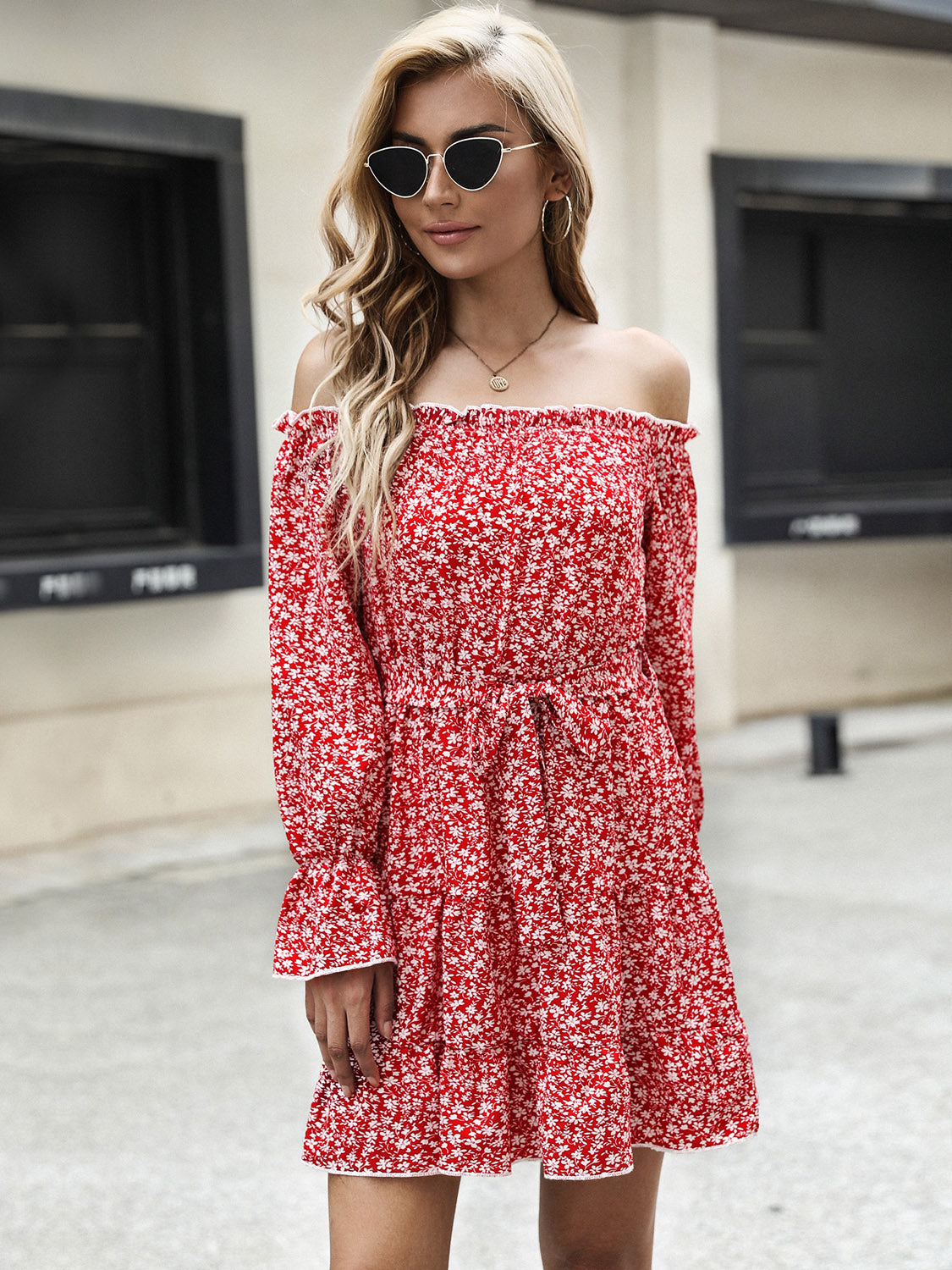 Frill Tied Floral Flounce Sleeve Tiered Dress