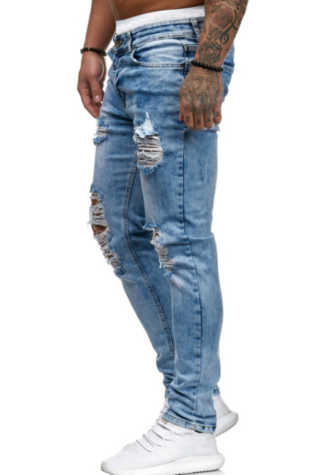 Shredded stretch-straight denim trousers