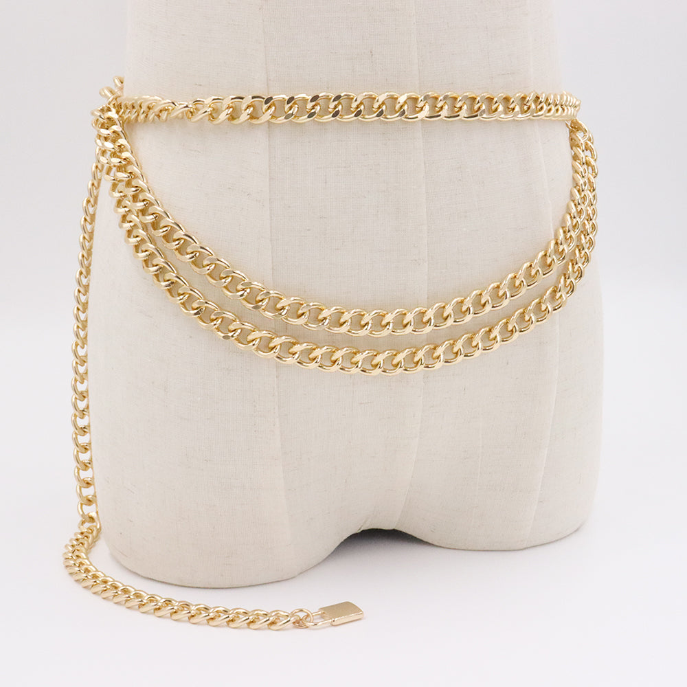 Gold Three-layer Waist Chain Personality Hanging Lock Hollow Metal Belt Trim Decorative Skirt Versatile European And American Cross-border Single Product
