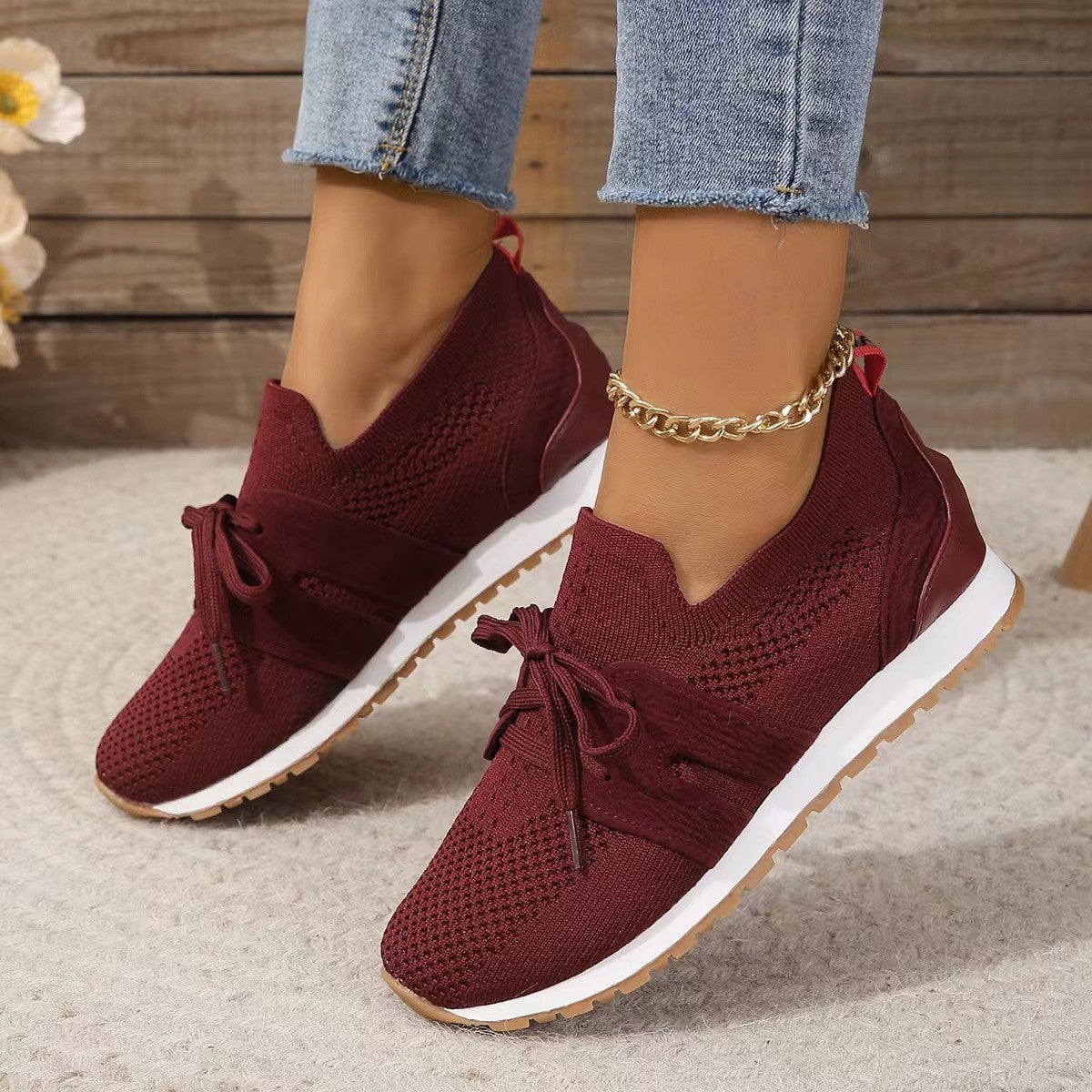 New Lace Up Mesh Flats Shoes For Women Breathable Casual Breathable Walking Wedges Shoes