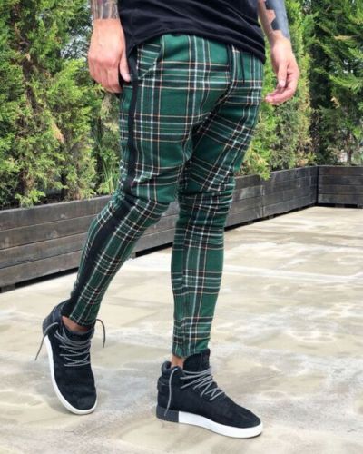 European And American Plaid Print Casual Pants Men