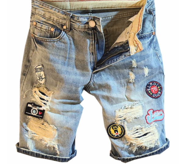 Vintage Embroidered Distressed Denim Shorts
