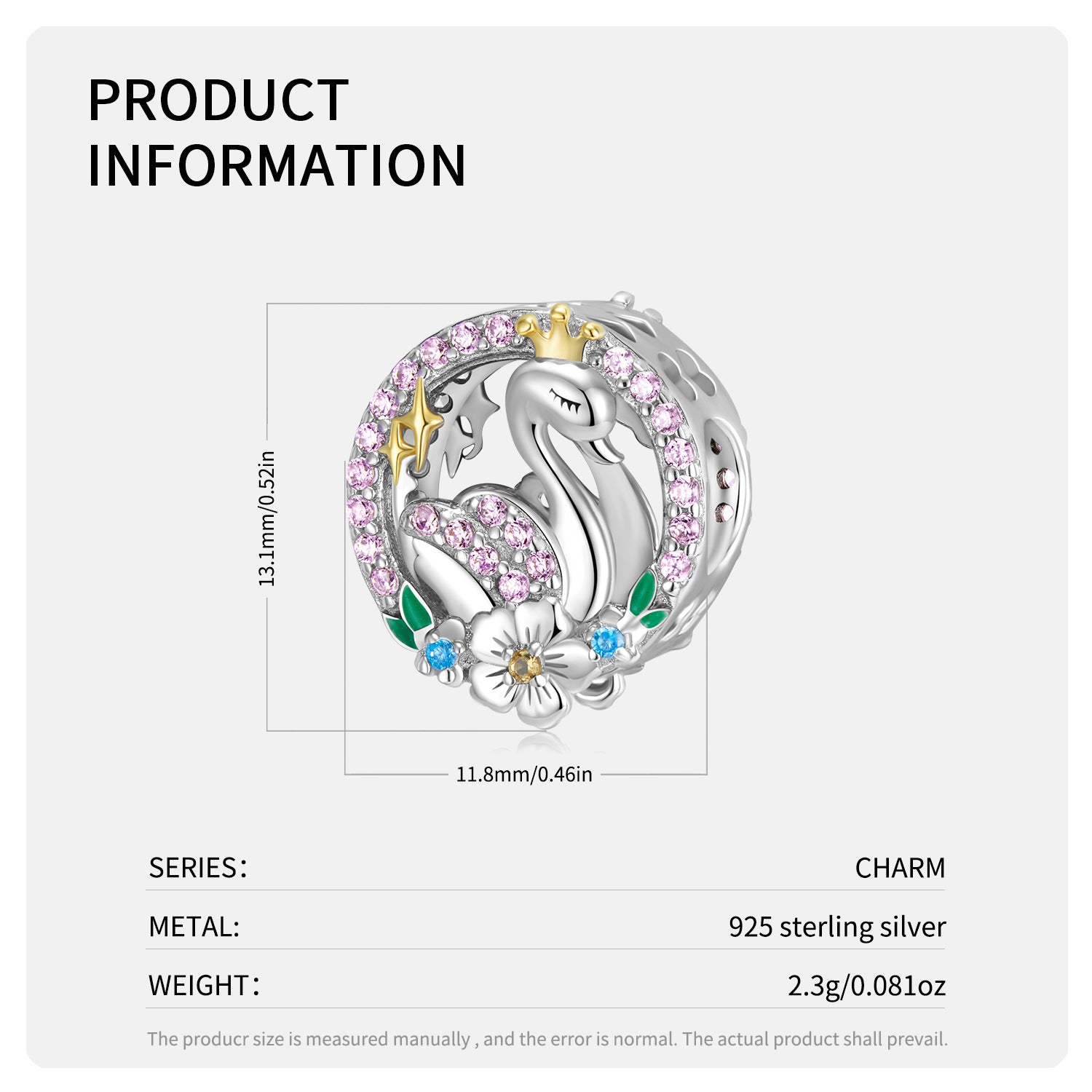 S925 Sterling Silver Warm Swan Beads Mother&