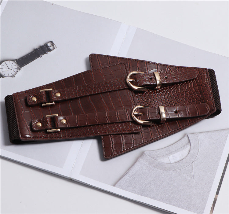 Fashion All-match Super Wide Waist Female Decorative Shirt Dress Jacket Double Pin Buckle Wide Waist