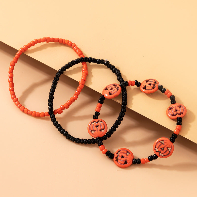 Halloween Day Skull Color Rice Beads Elastic Rope Personalized Bracelet