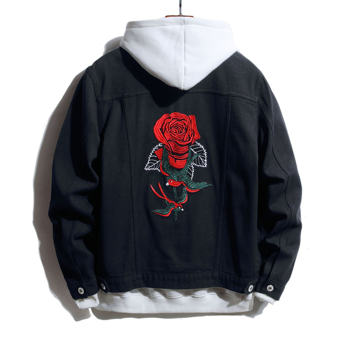 Embroidered Denim Jacket Black Rose